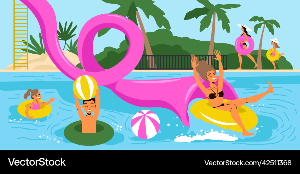Aquapark flat composition Royalty Free Vector Image