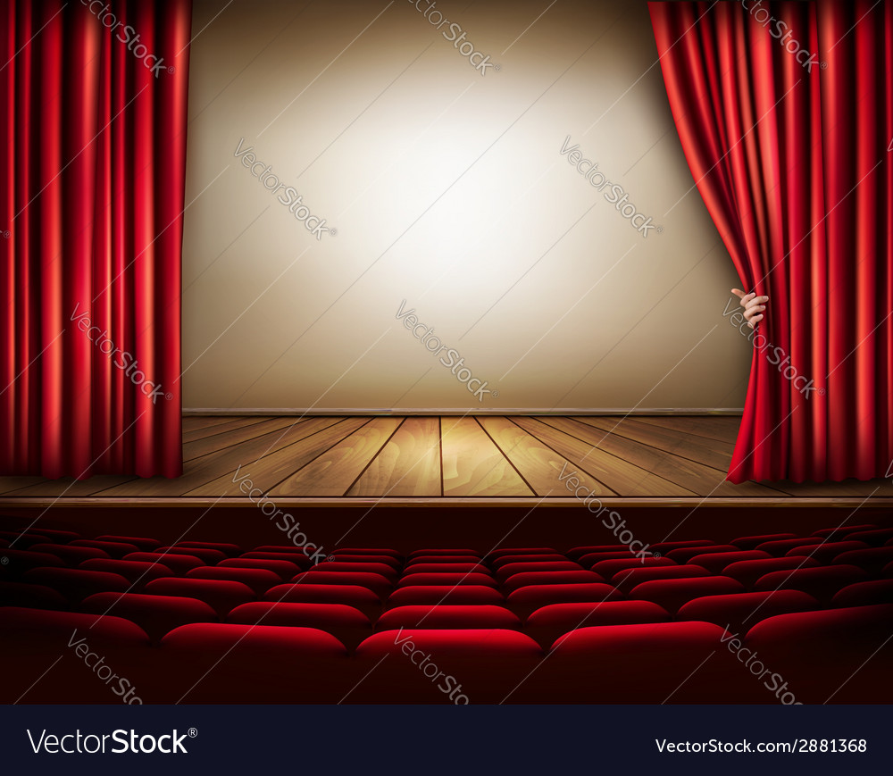 Background With Red Velvet Curtain And Hand Vector Image