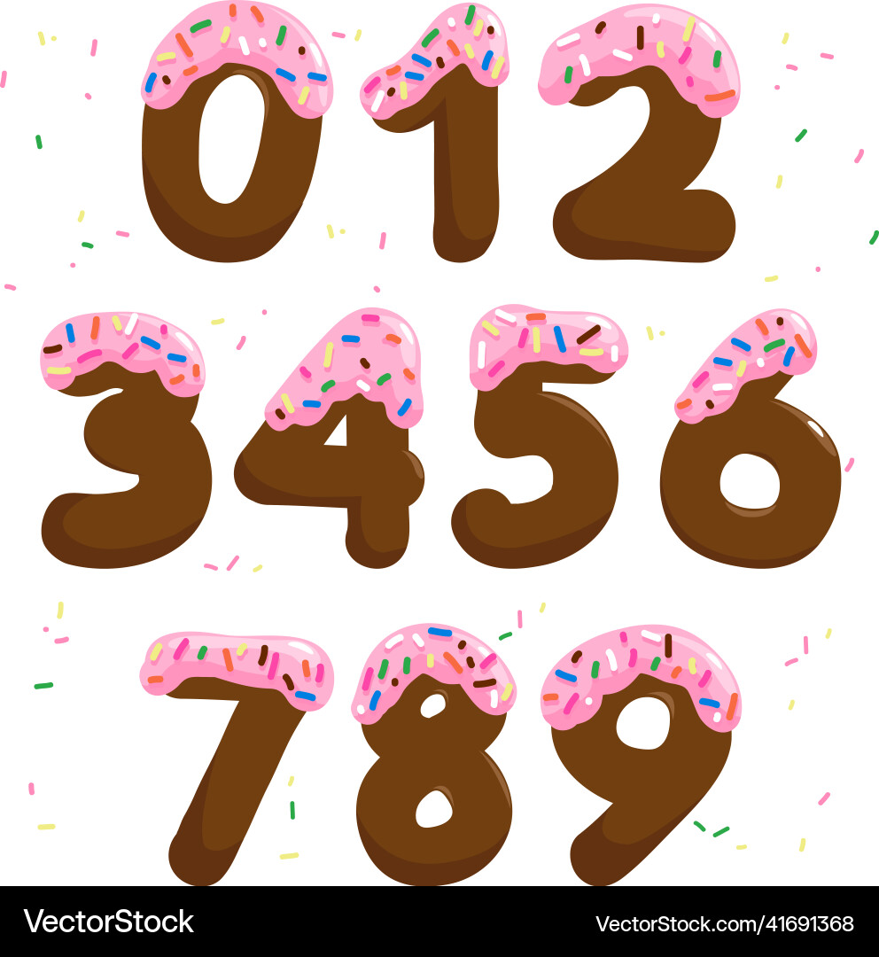 Chocolate numbers with pink frosting Royalty Free Vector
