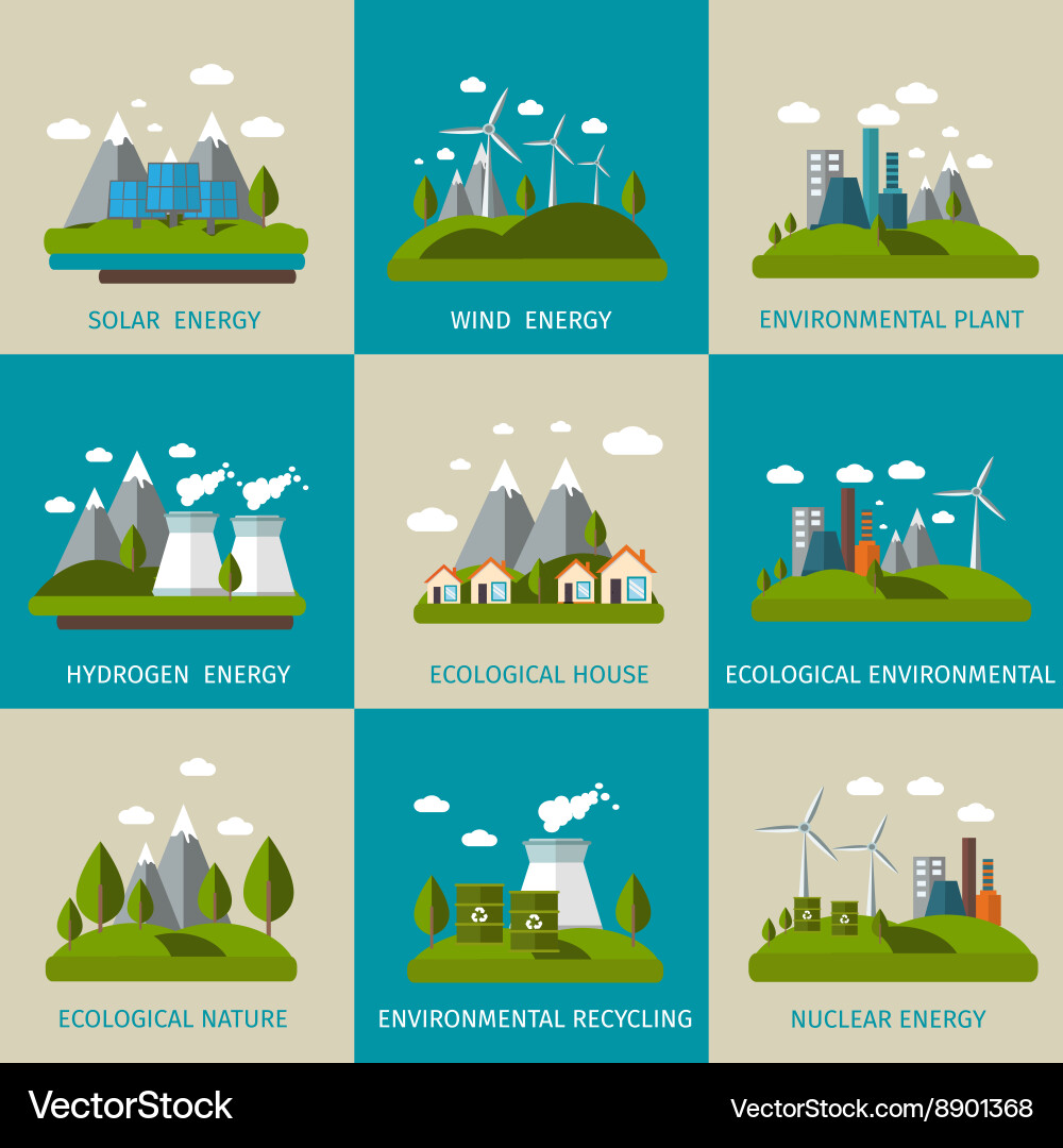 Ecology icon flat set Royalty Free Vector Image