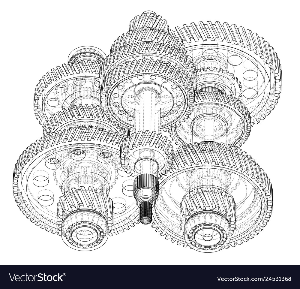 Outline gearbox concept Royalty Free Vector Image