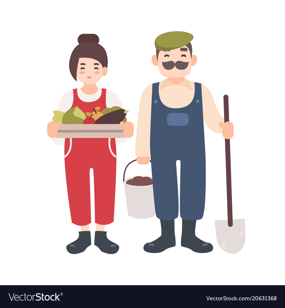 Pair of smiling male and female farm or garden Vector Image