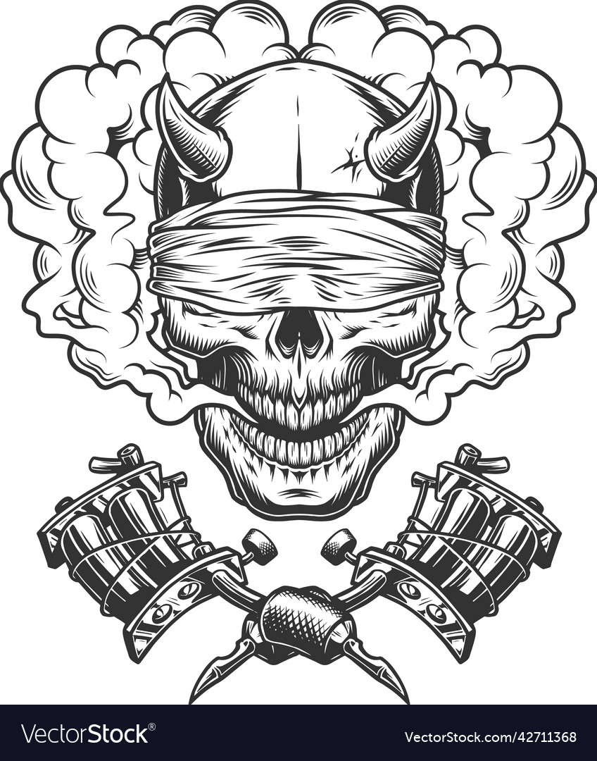 Vintage monochrome demon skull with blindfold Vector Image