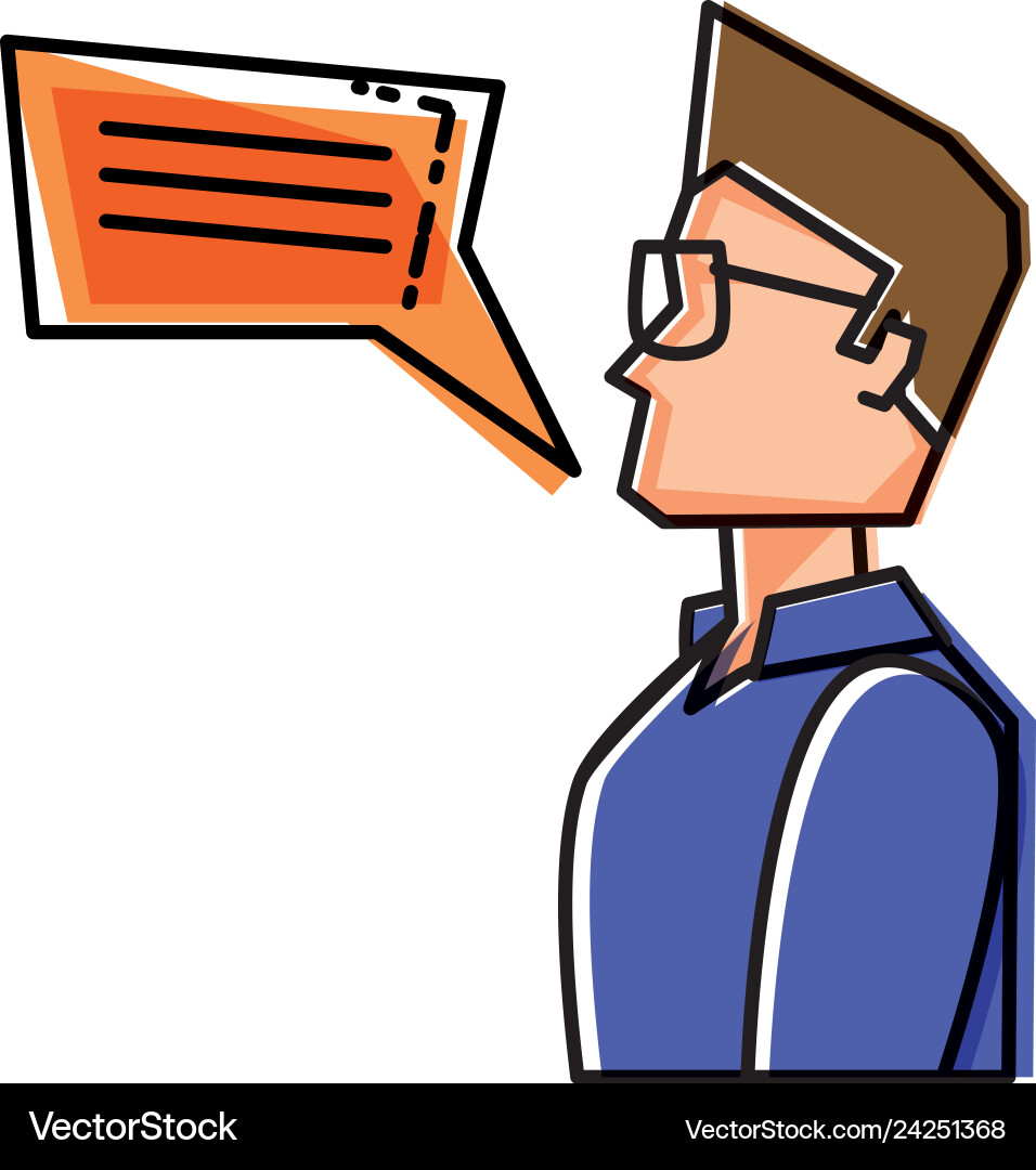 Young man with glasses and speech bubble Vector Image