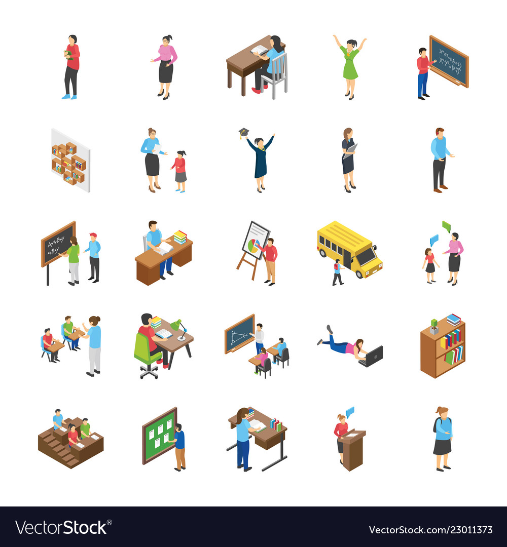 College and university students flat icons pack Vector Image