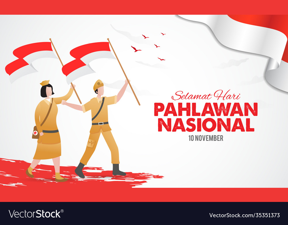 Selamat Hari Pahlawan Nasional Translation Happy Vector Image