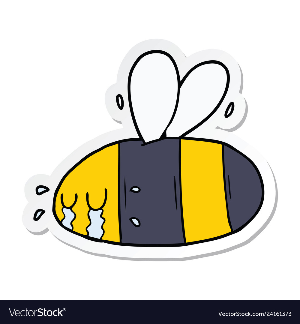 Sticker of a cartoon crying bee Royalty Free Vector Image