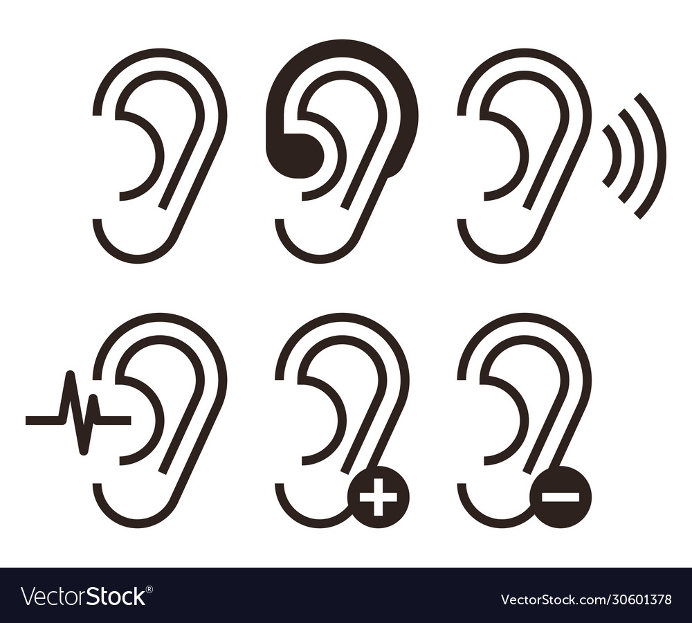 Ear icons hearing problem set Royalty Free Vector Image