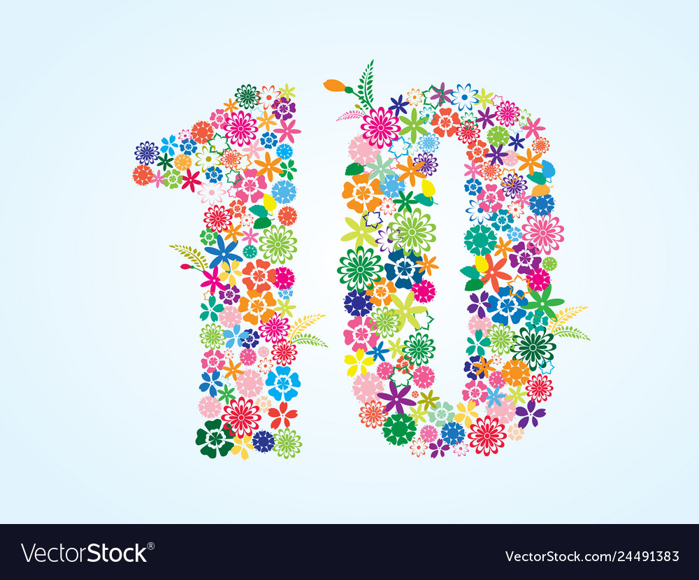 Colorful floral 10 number design isolated on Vector Image