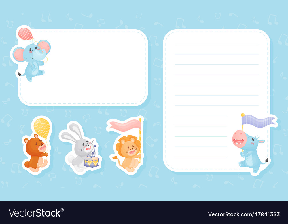 Cute animal parade with flag and balloon note Vector Image