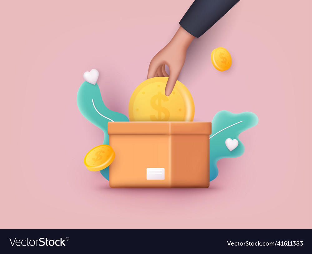 Donation box with golden coin money box Royalty Free Vector