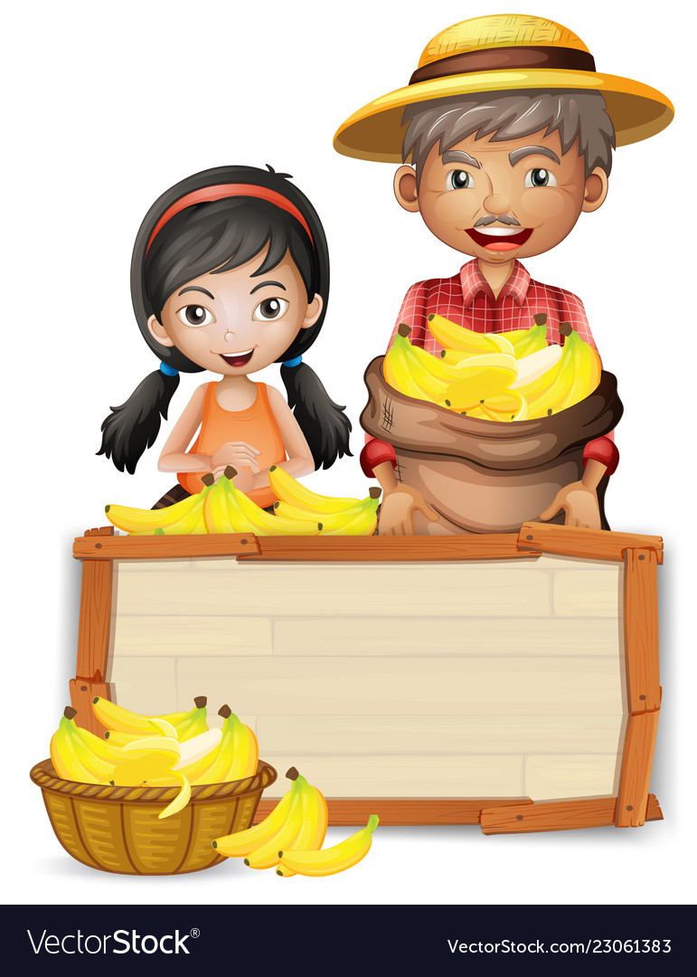 Farmer with banana wooden banner Royalty Free Vector Image