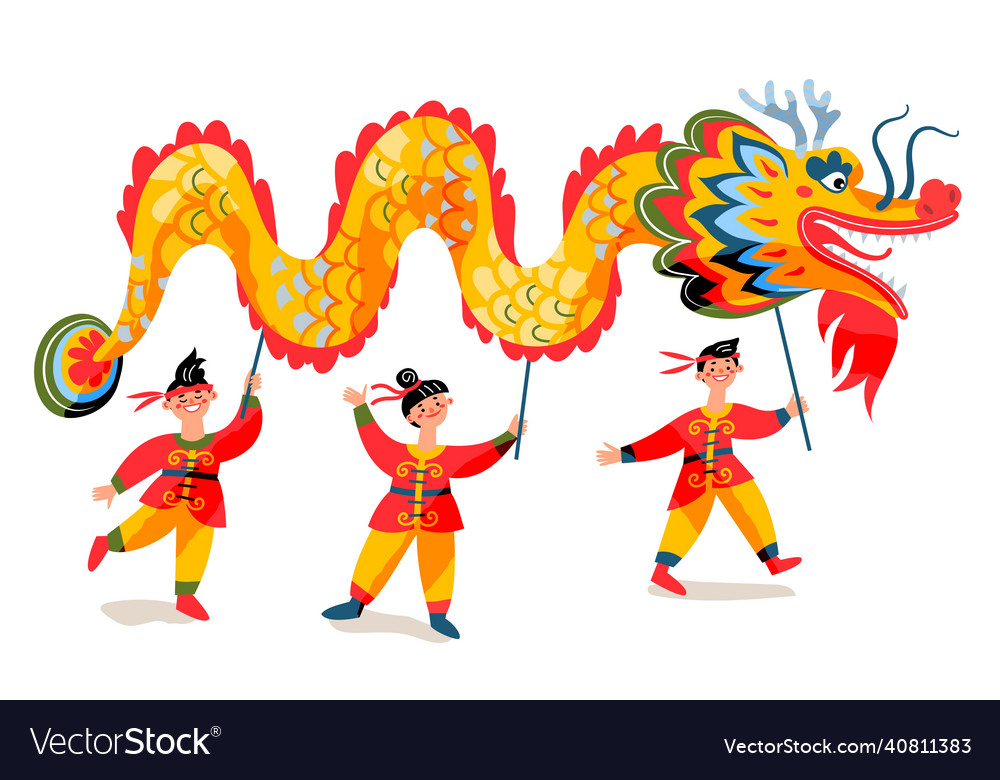 People holding chinese new year dragon Royalty Free Vector