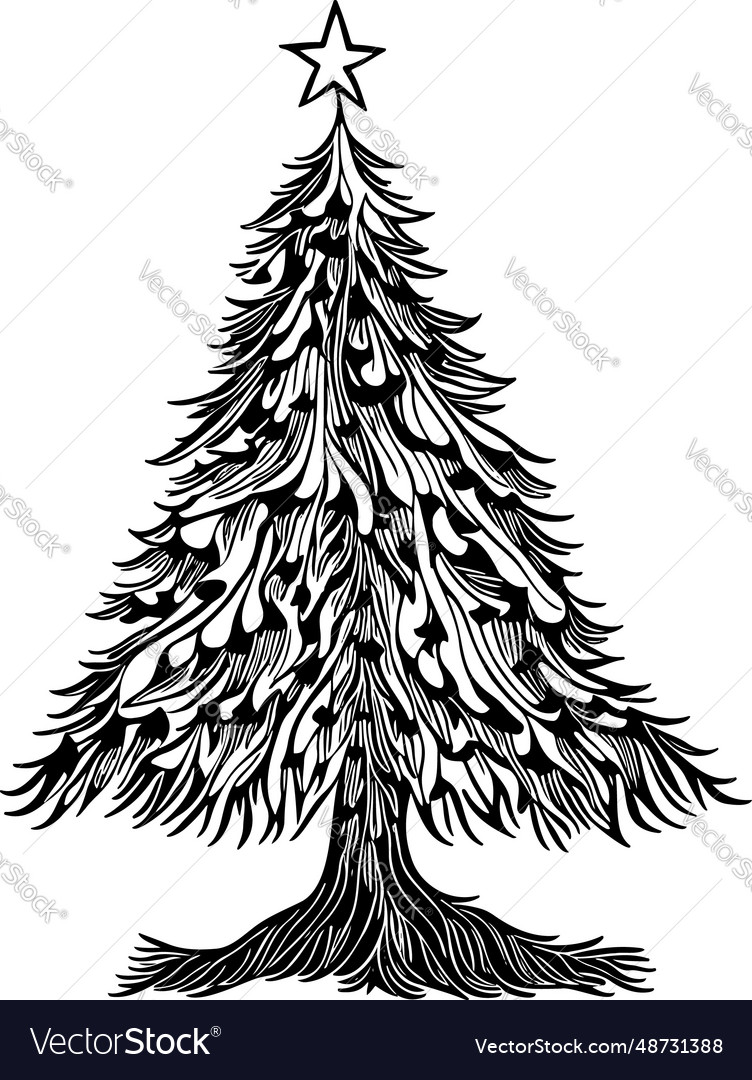 Christmas tree black and white Royalty Free Vector Image