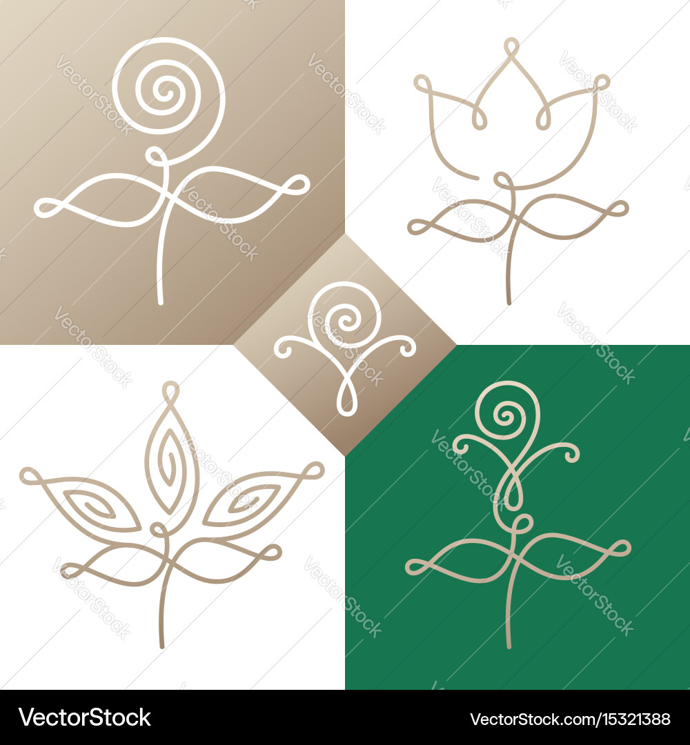 Logo set linear flower two Royalty Free Vector Image
