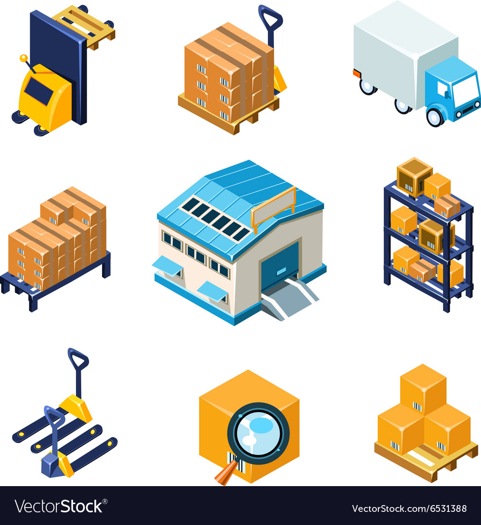 Warehouse and Logistics Equipment Icon Set Flat Vector Image