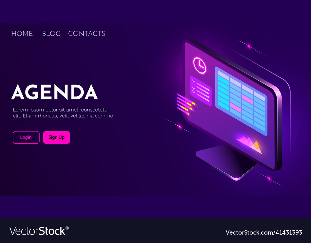 Calendar and clock on computer screen schedule Vector Image