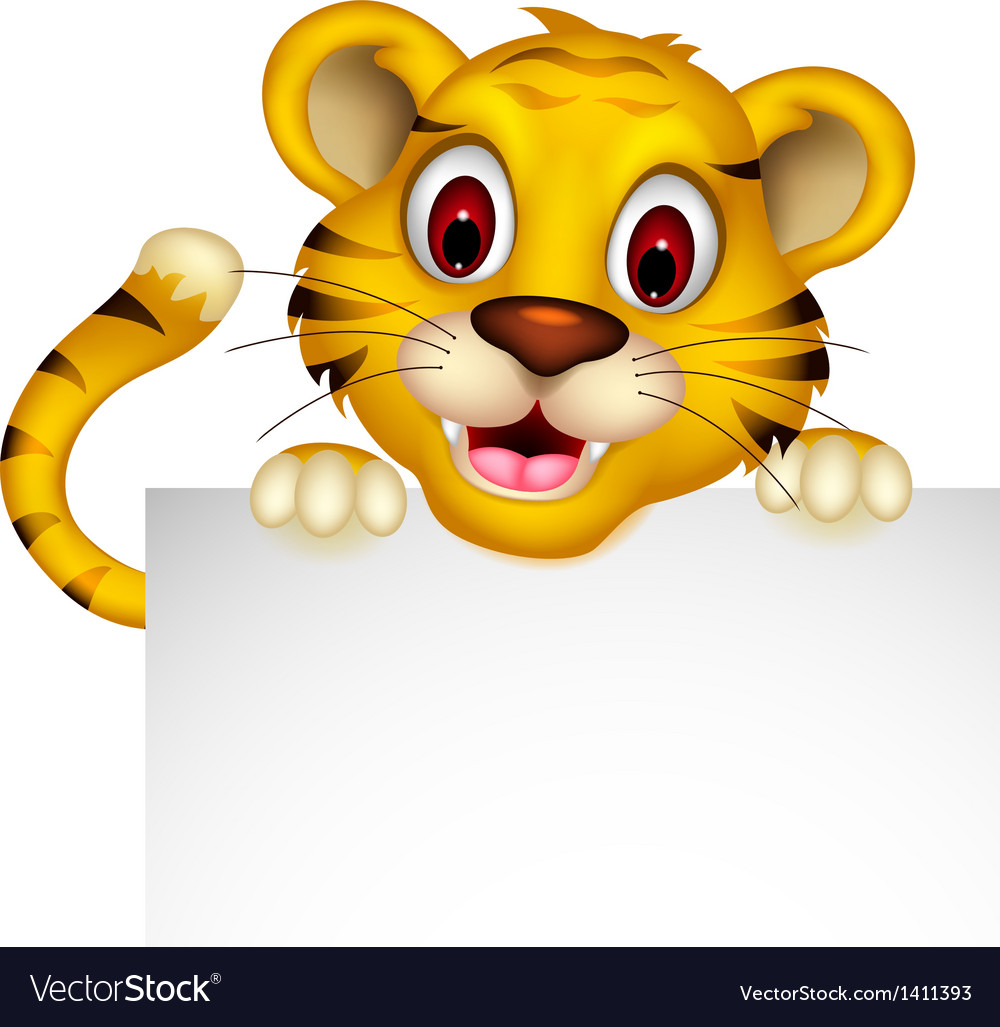 Cute baby tiger with blank sign Royalty Free Vector Image