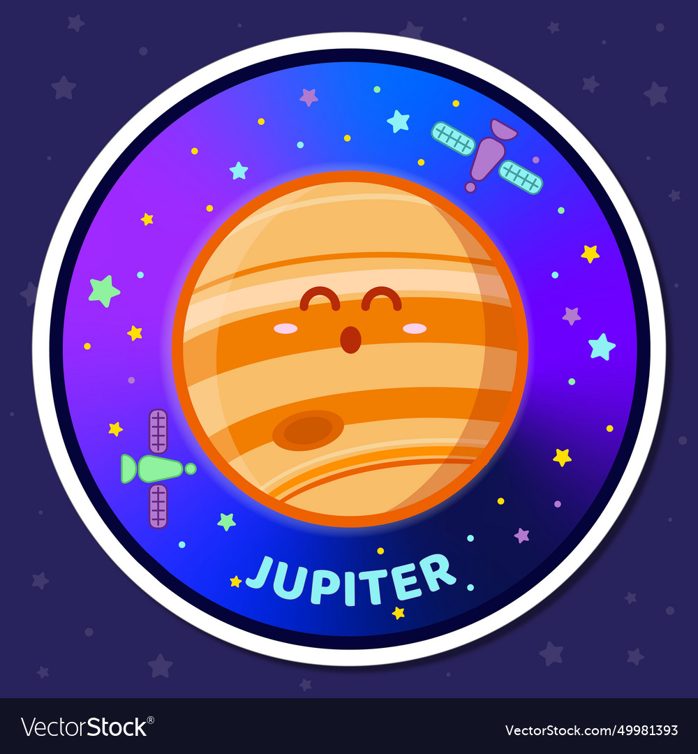 Cute solar system sticker jupiter Royalty Free Vector Image