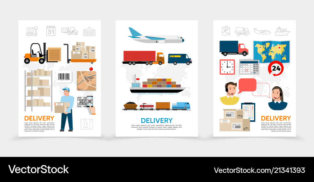 Flat delivery posters Royalty Free Vector Image