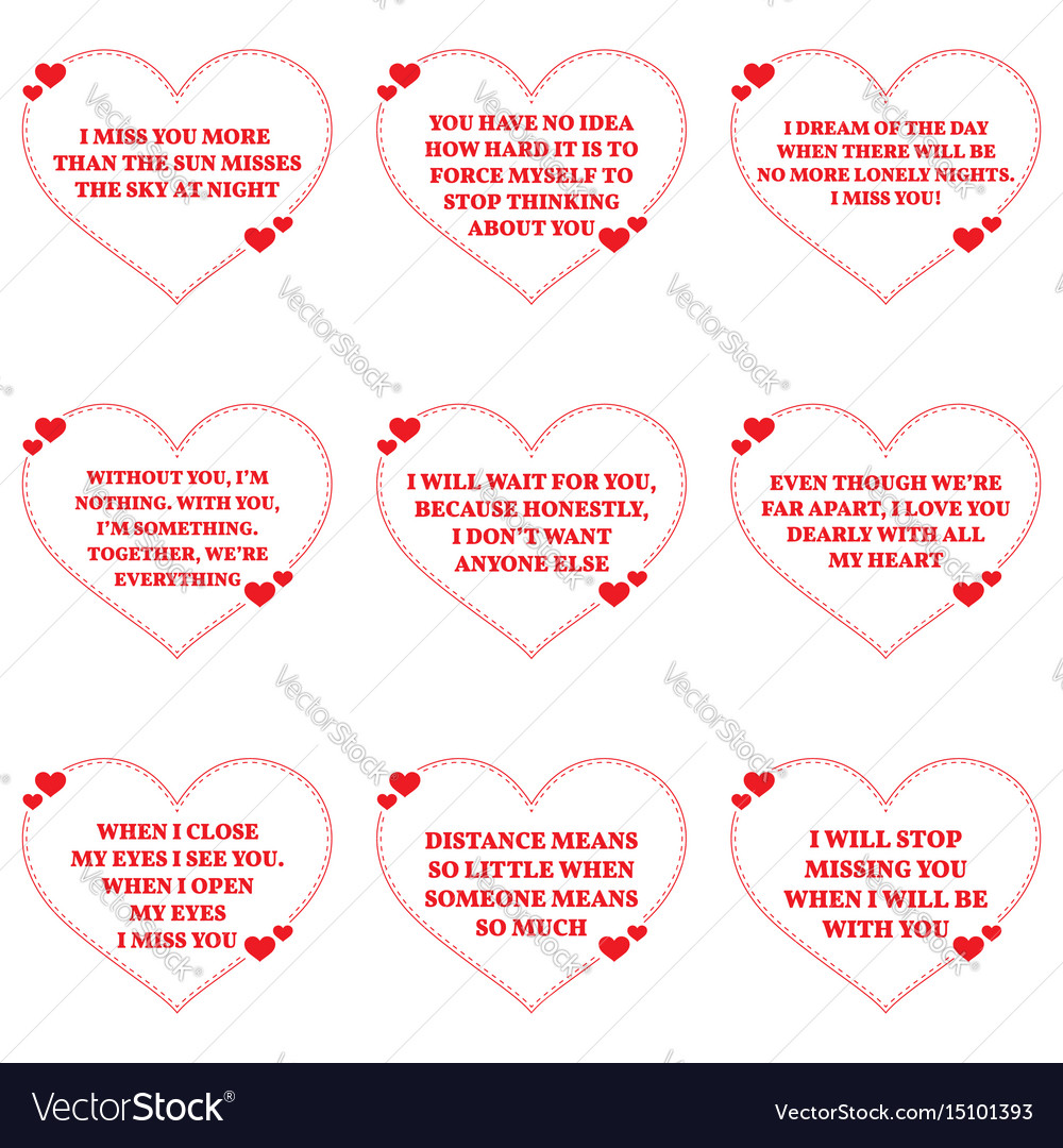 Set of quotes about missing love over white Vector Image