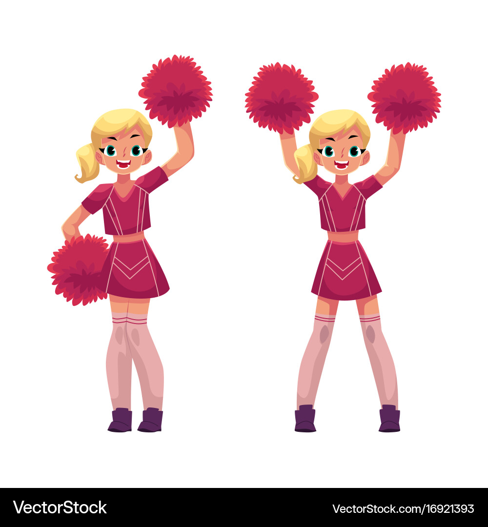 Smiling cheerleader dancing with pompoms Vector Image