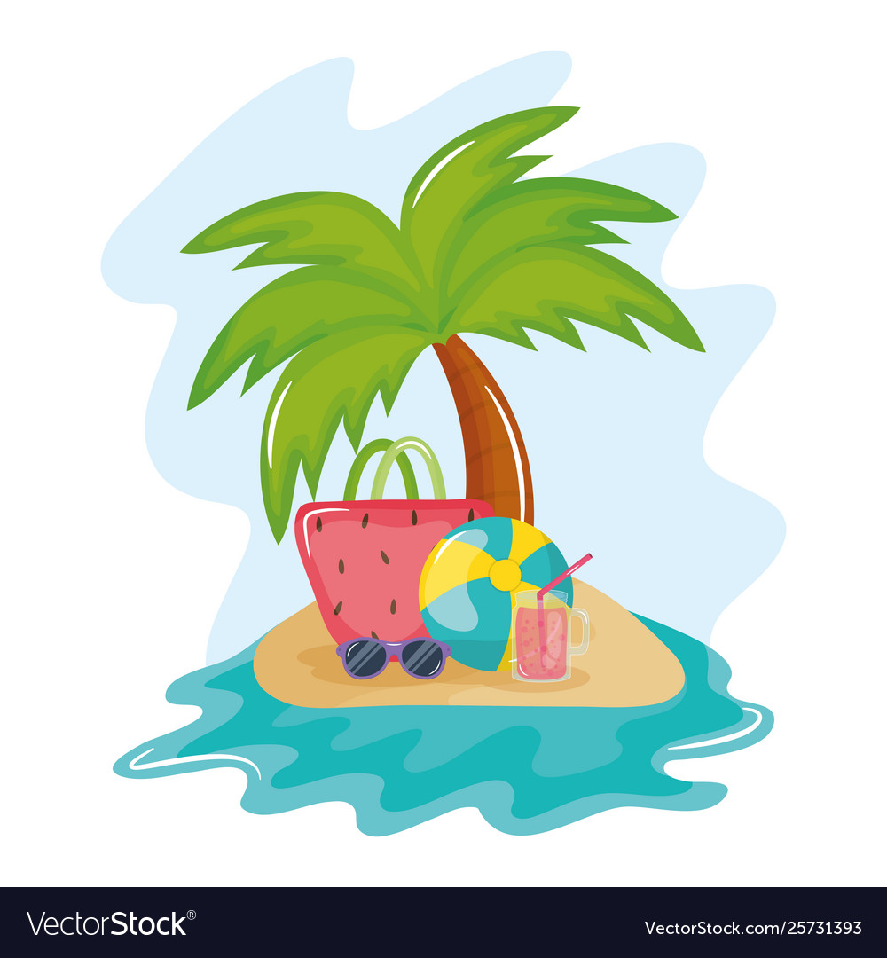 Summer holiday poster with island and icons Vector Image