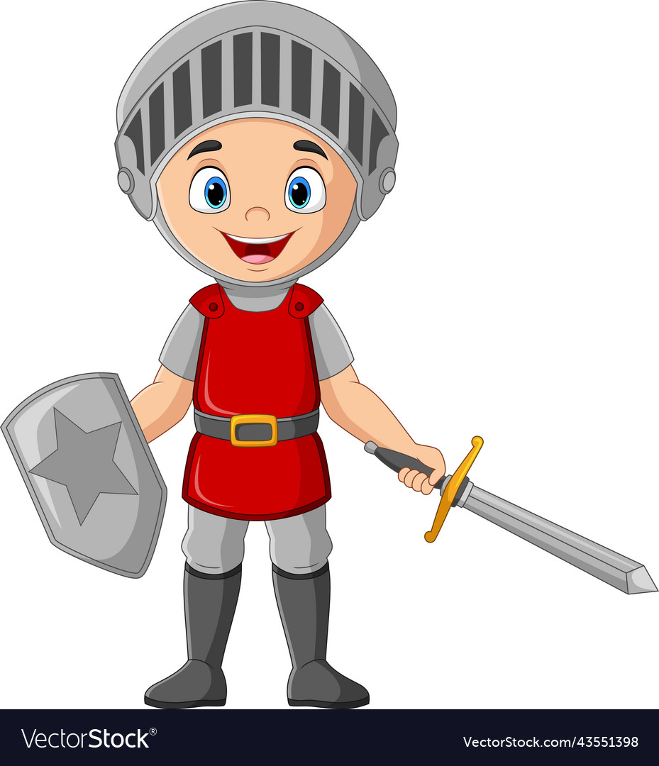 Cartoon knight holding a sword and shield Vector Image