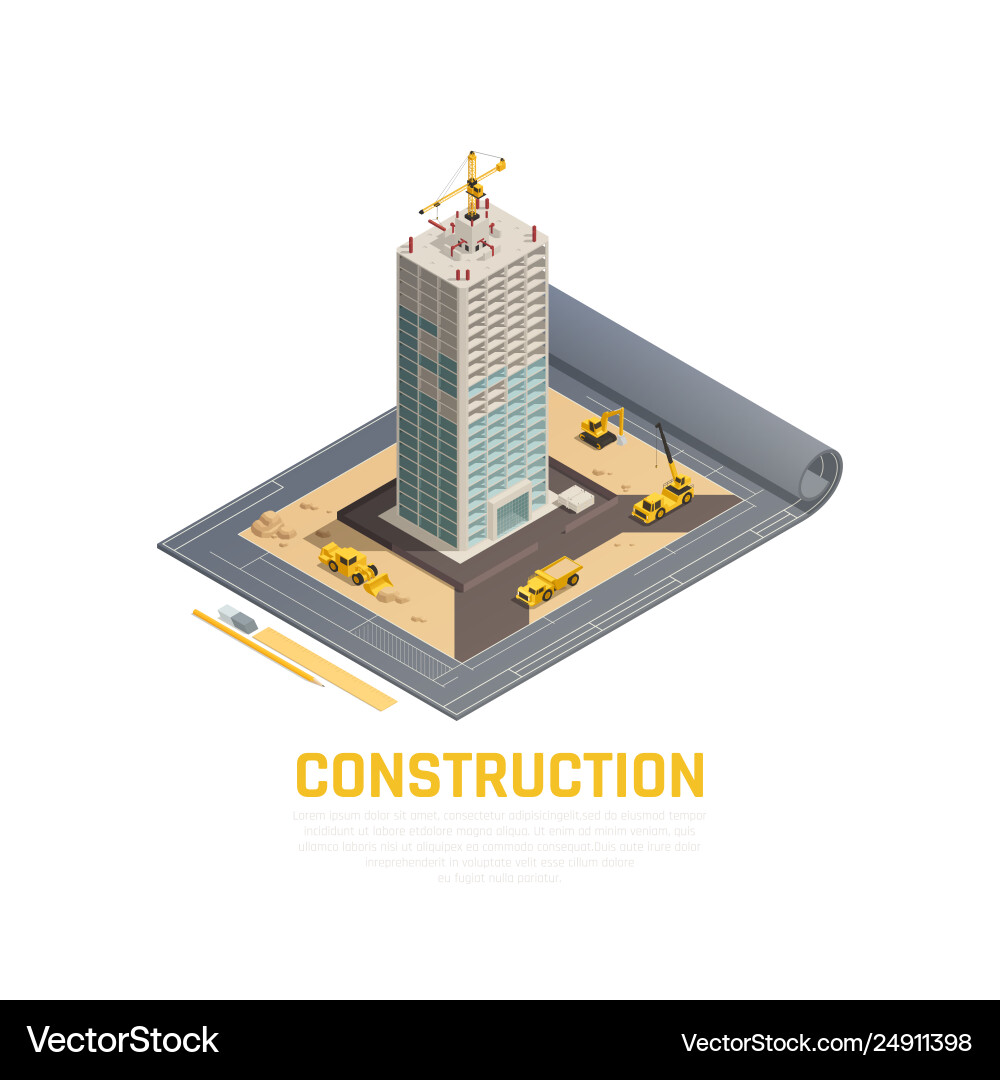 Construction Isometric Banner Royalty Free Vector Image