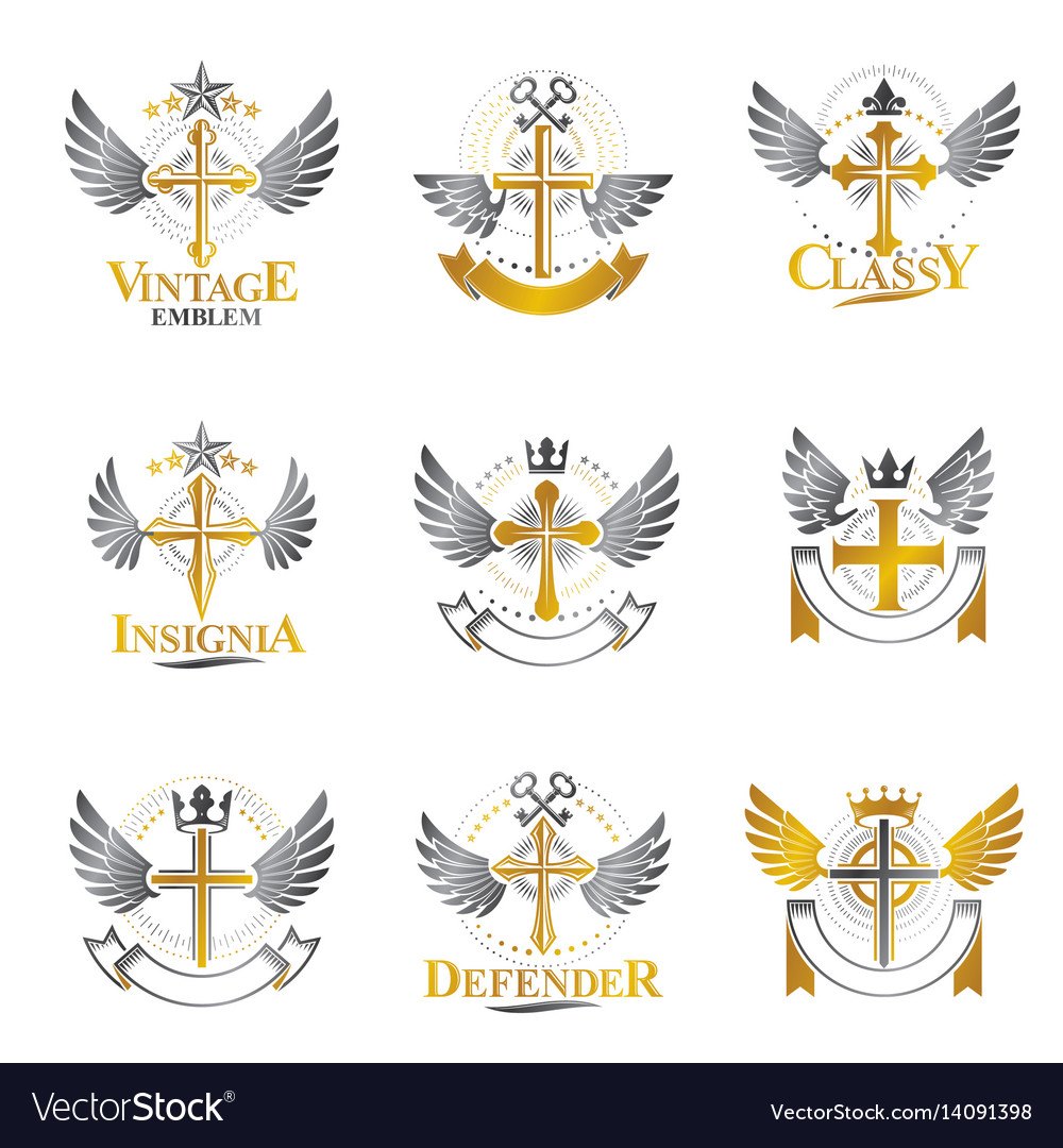 Crosses christianity religion emblems set Vector Image