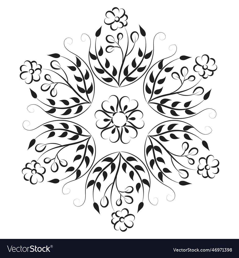 Hand drawn black and white floral wreath Vector Image