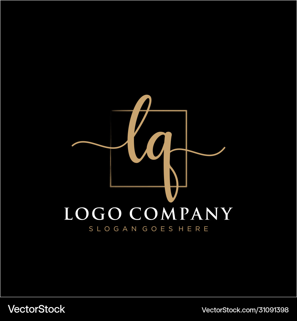 Lq initial handwriting logo with rectangle Vector Image