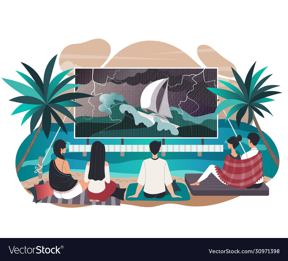 People watching movie in cinema cartoon Royalty Free Vector