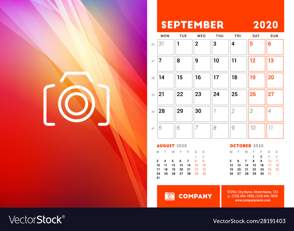 Desk calendar planner template for september 2020 Vector Image