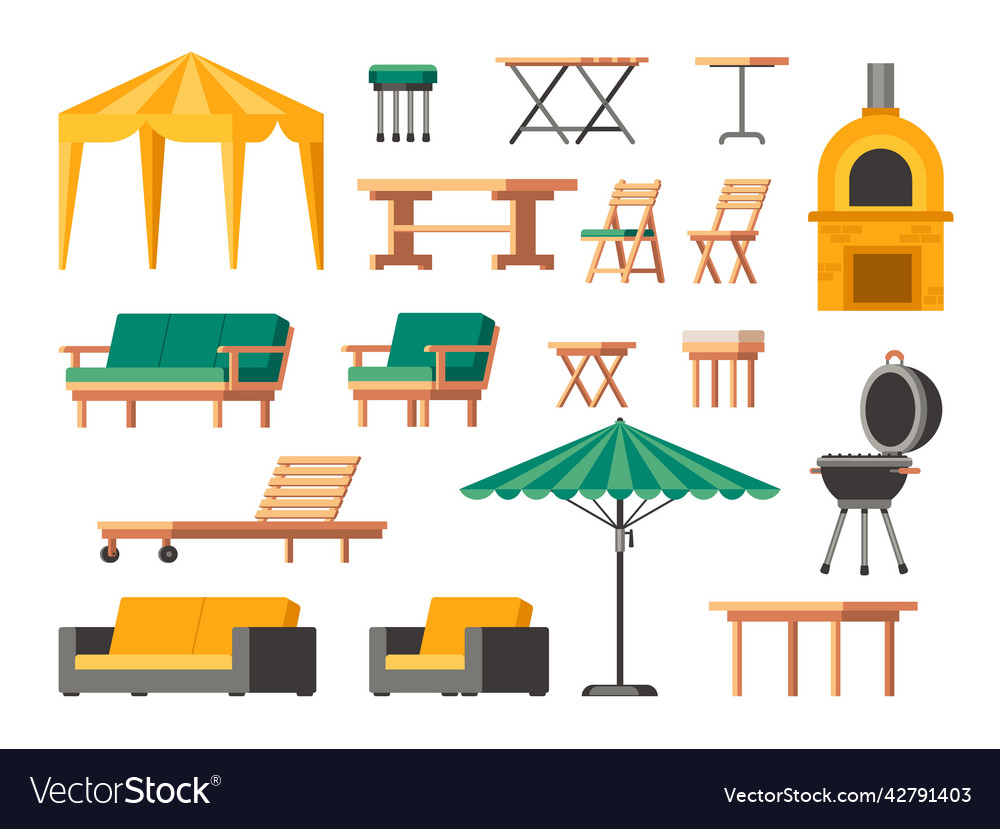 Garden furniture cartoon wooden patio chair table Vector Image