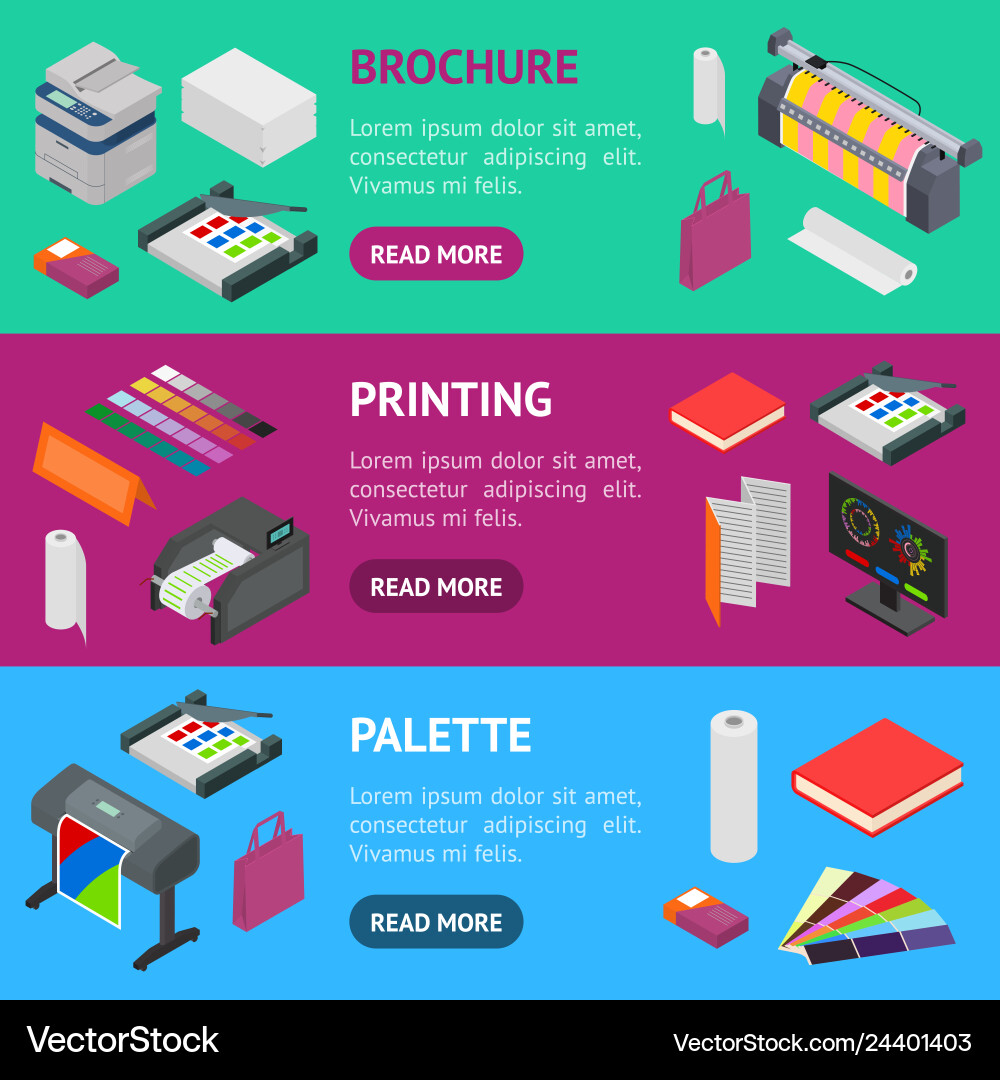 Printing Signs 3d Banner Horizontal Set Isometric Vector Image
