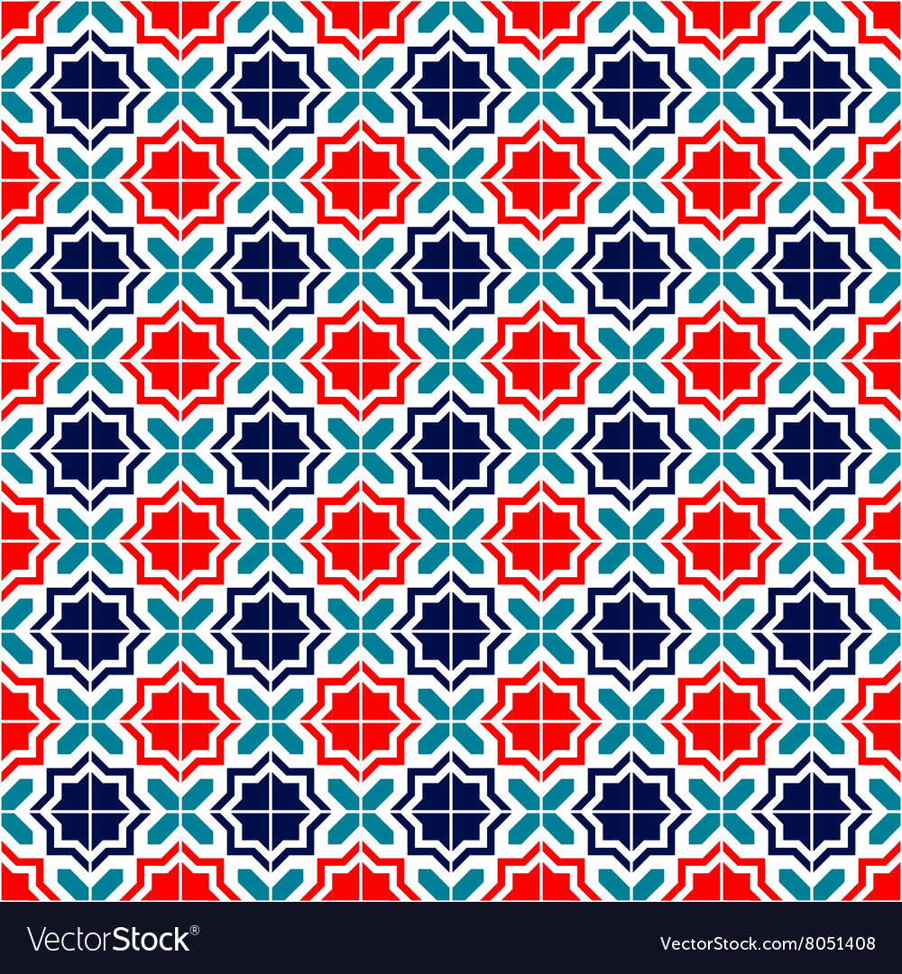 Blue Red And White Moroccan Tiles Seamless Pattern Blue Red And White Moroccan Tiles Seamless Pattern Vector Image