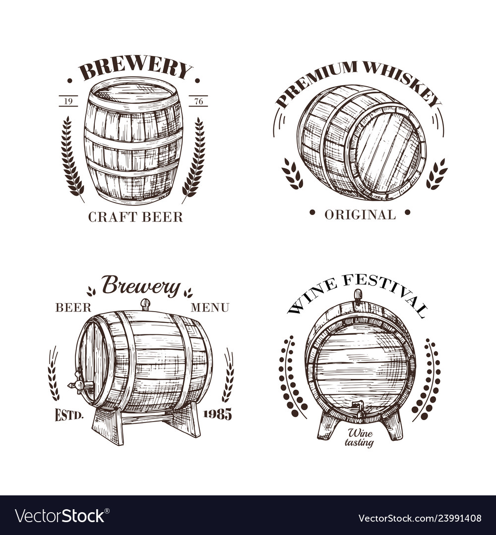 Brewery emblem barrel of beer and wine whiskey vector image Brewery emblem barrel of beer and wine whiskey