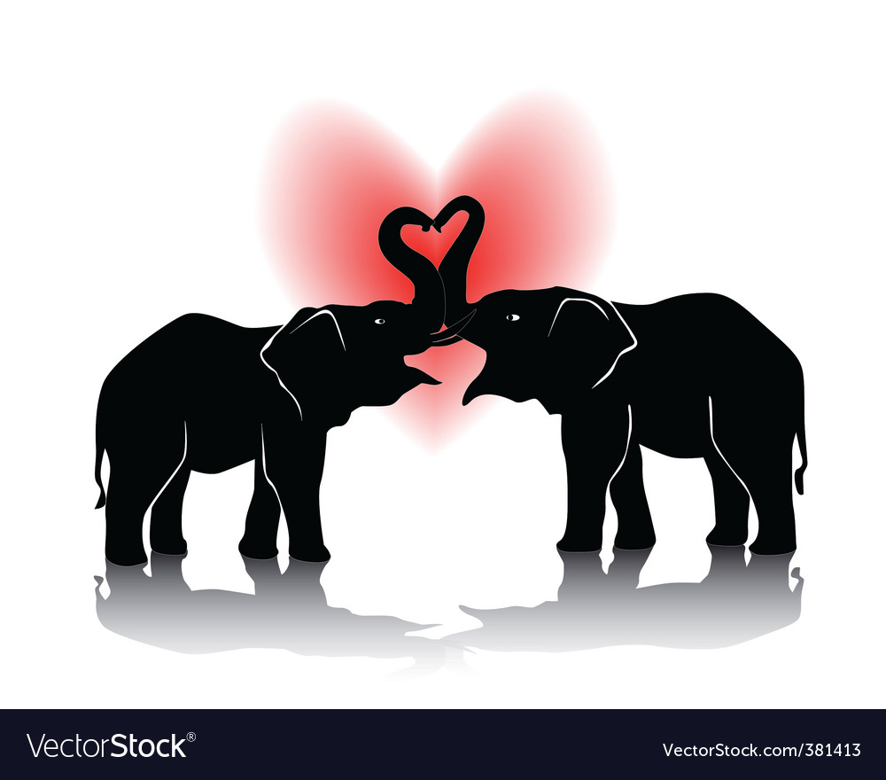 Black silhouette of kissing elephants Royalty Free Vector