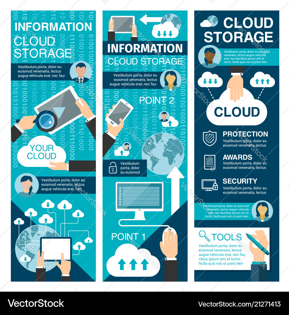 Cloud storage flat banner for network technology Vector Image