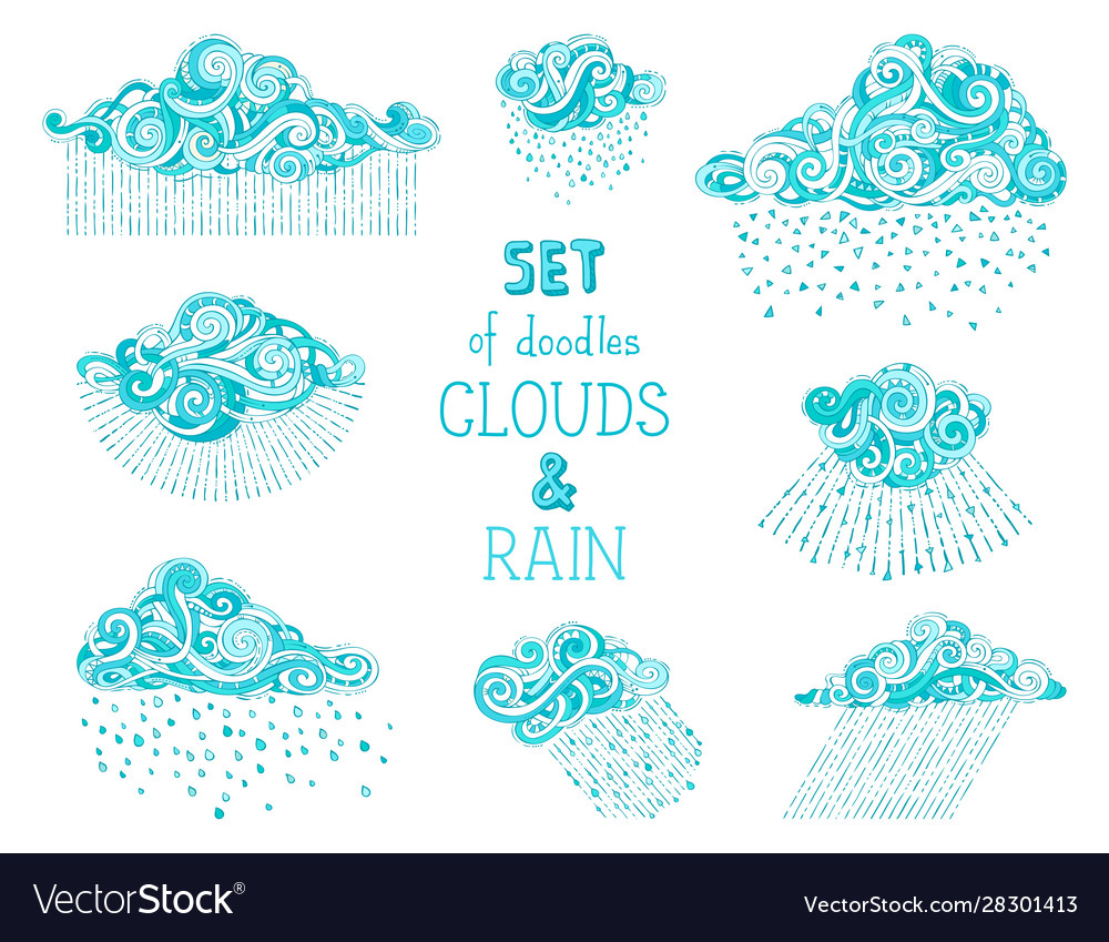 Set doodles clouds and rain drops Royalty Free Vector Image