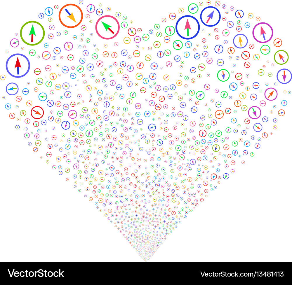 Sharp rounded arrow fireworks heart Royalty Free Vector