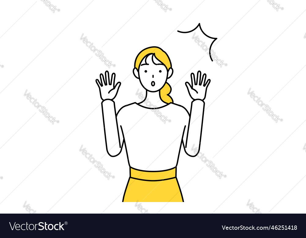 A casually dressed young woman raising her hand Vector Image