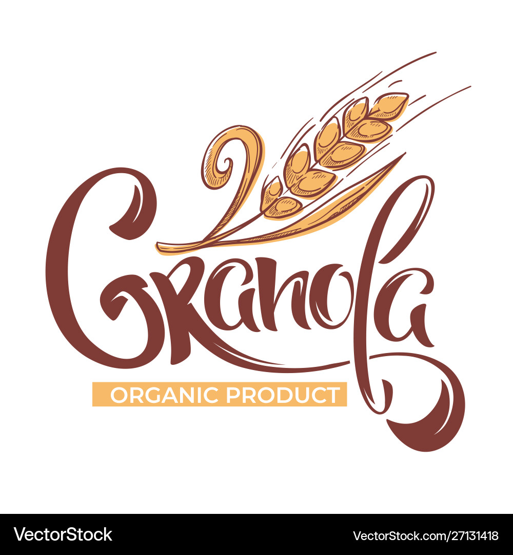 Granola logo template with calligraphy lettering Vector Image