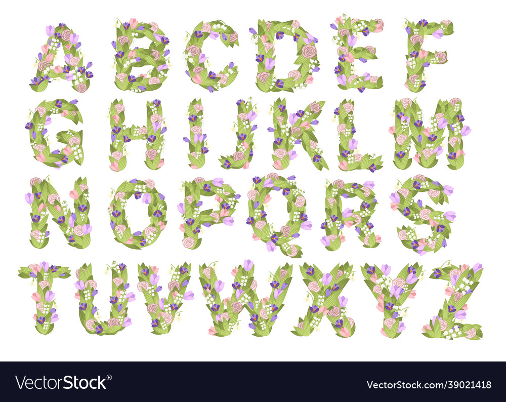 Set etters cartoon flower font design letter