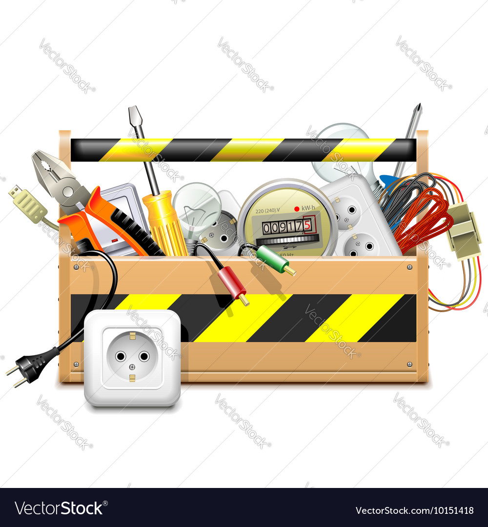 Toolbox with electric accessories Royalty Free Vector Image