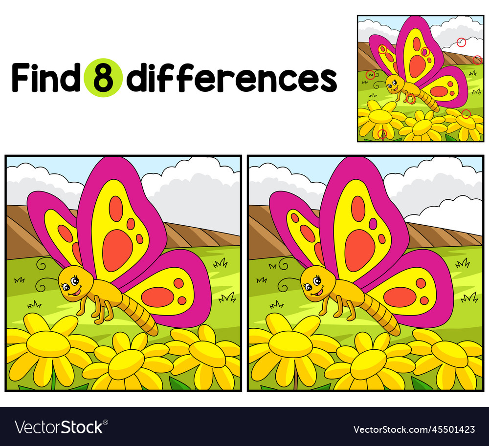 Butterfly farm find the differences Royalty Free Vector