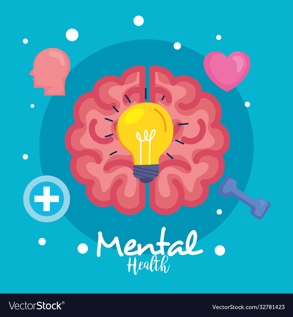 Mental health concept and brain with icons Vector Image