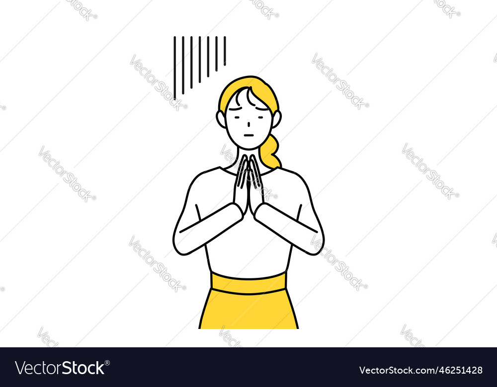 A casually dressed young woman apologizing Vector Image