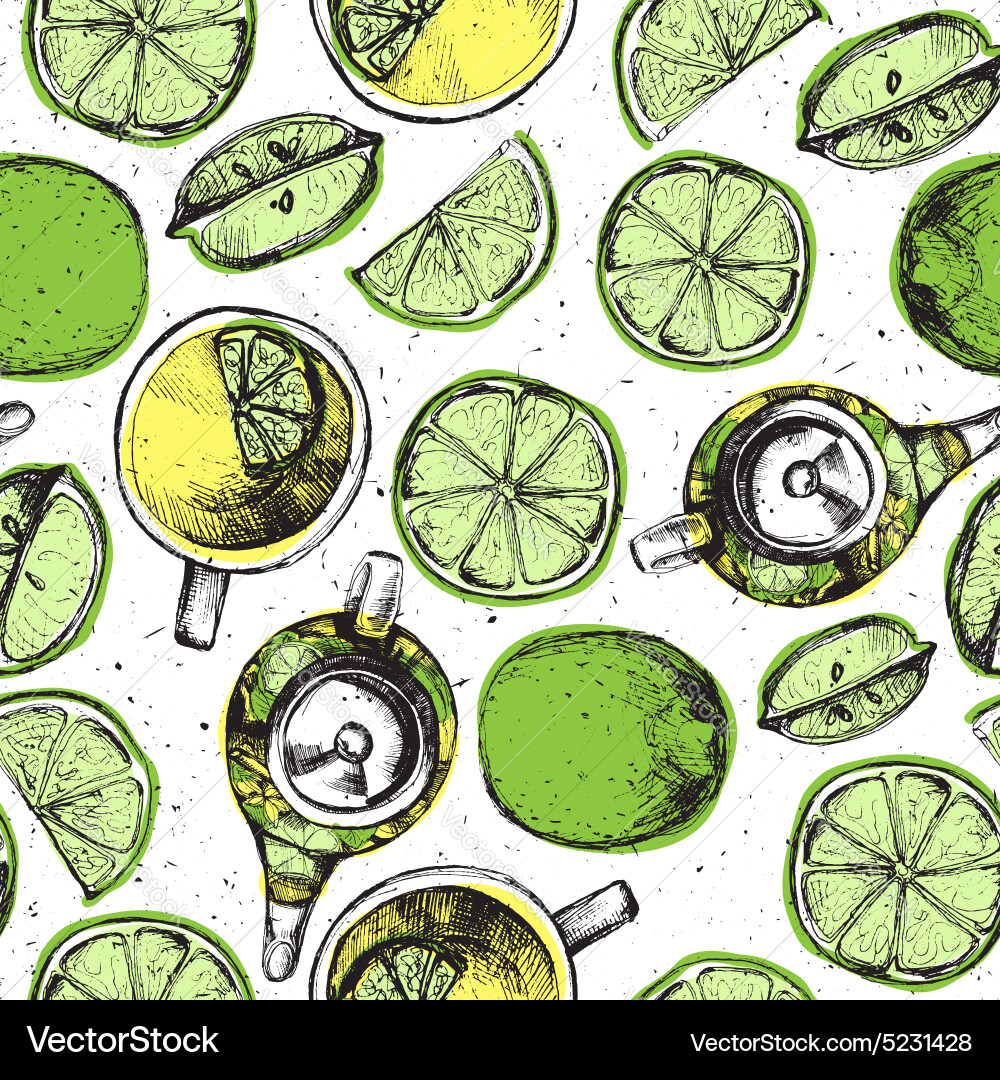 Hand drawn sketch tea set Royalty Free Vector Image